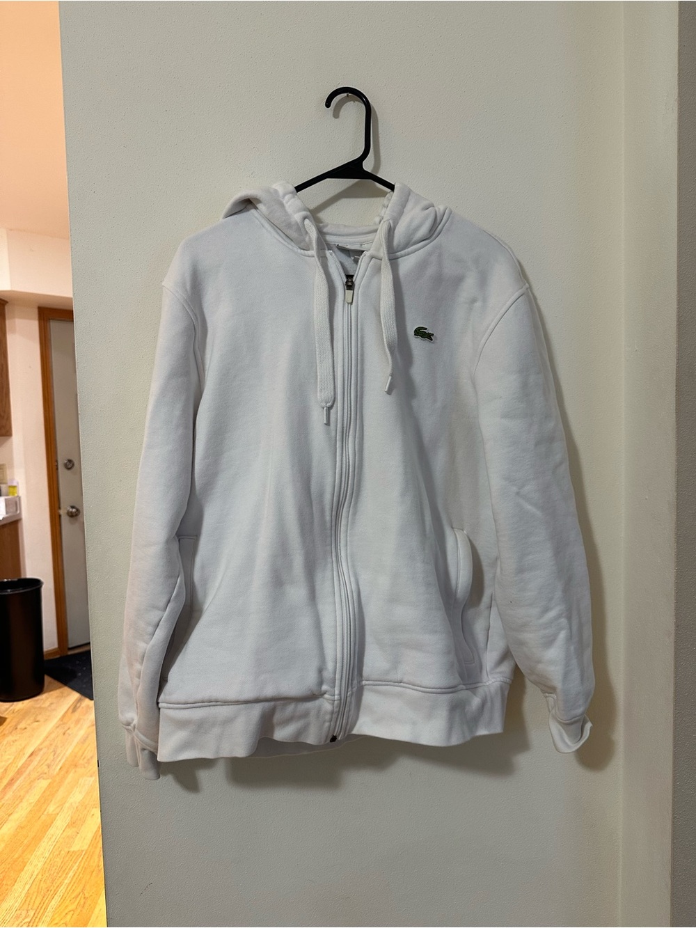 Lacoste Sport White Zip Hoodie with Green Crocodile